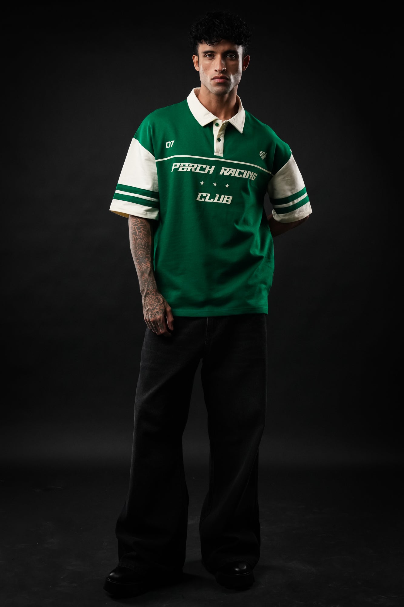Forest Green Perch Racing Oversized Polo Tshirt