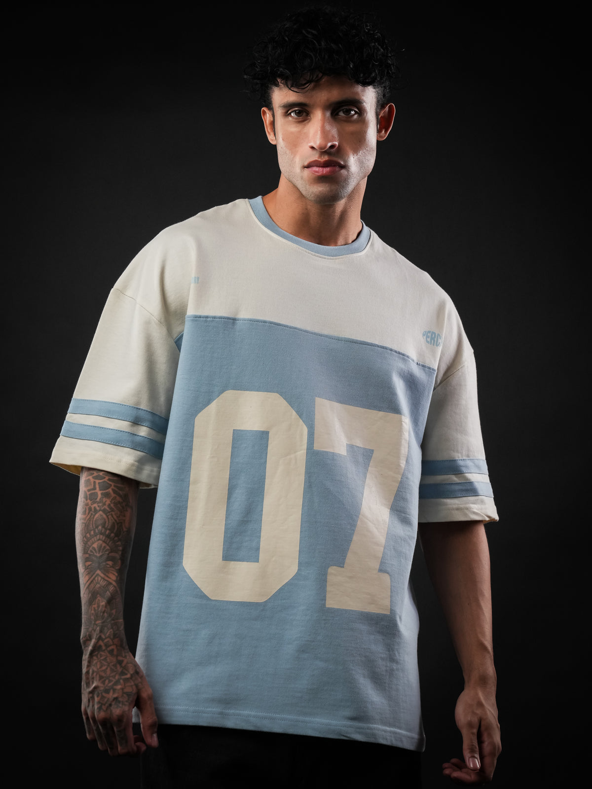 Sky Blue Cut & Sew 07 Cotton Oversized Tshirt for Men & Women