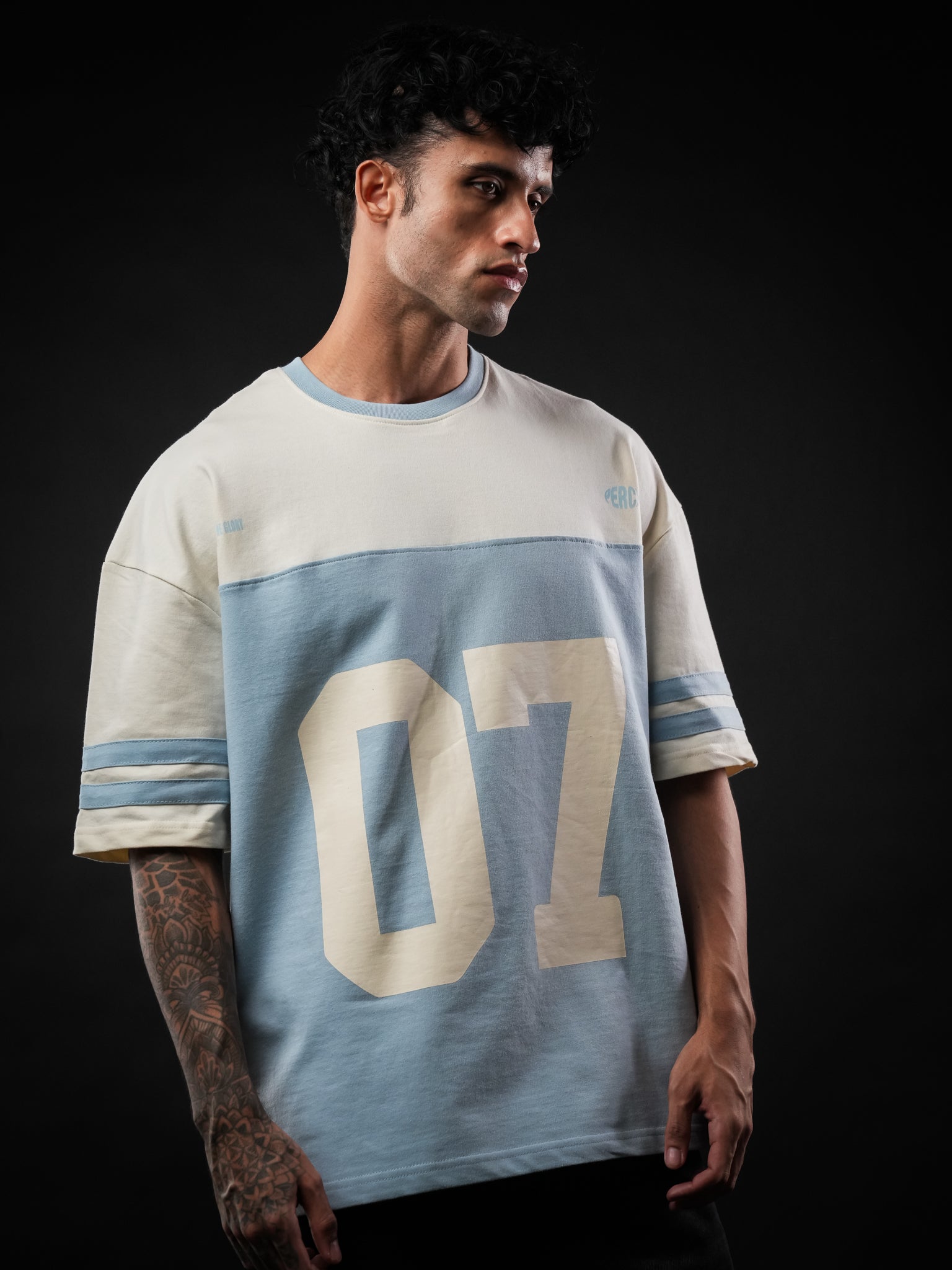 Sky Blue Cut & Sew 07 Cotton Oversized Tshirt for Men & Women