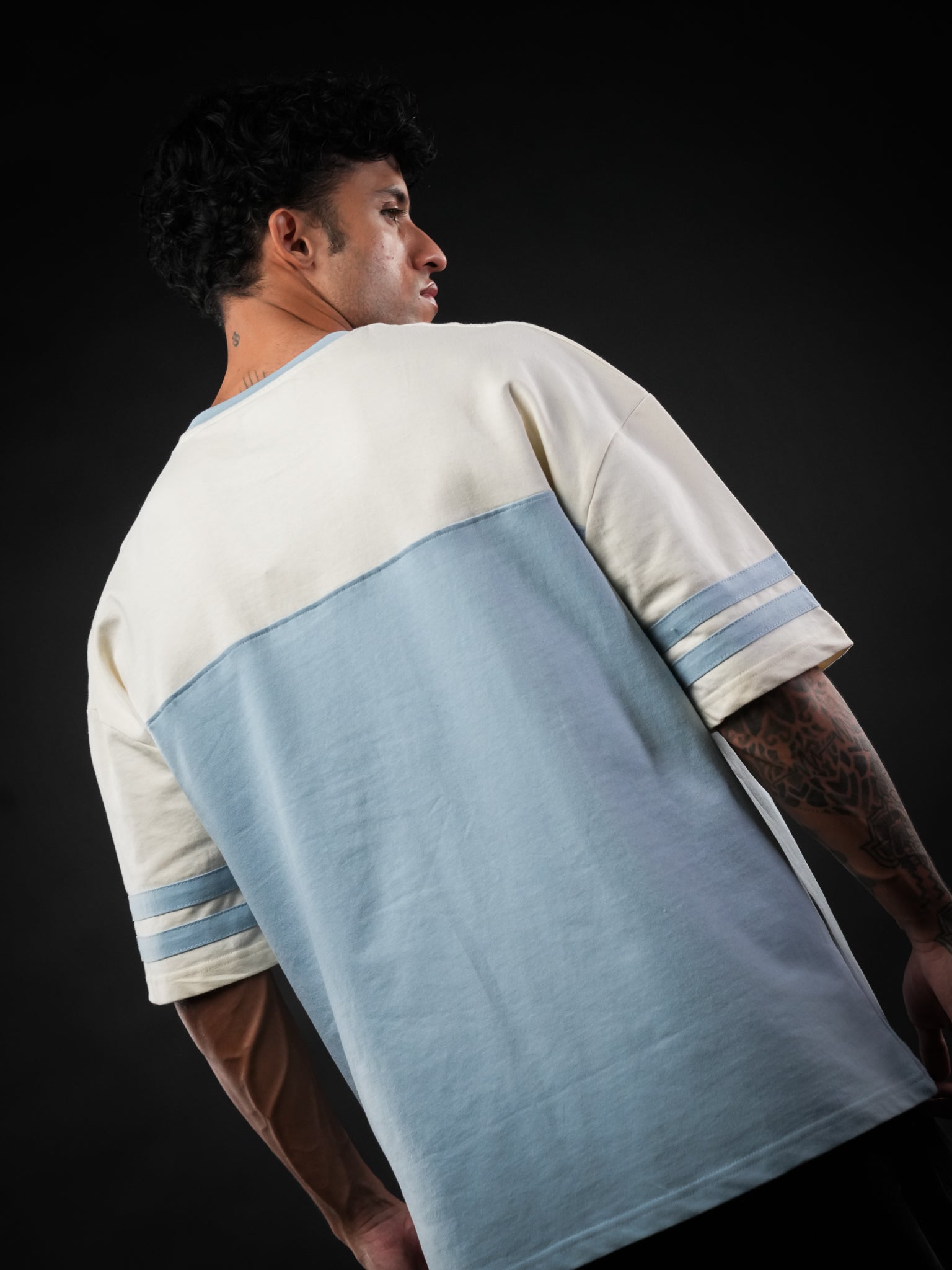 Sky Blue Cut & Sew 07 Cotton Oversized Tshirt for Men & Women