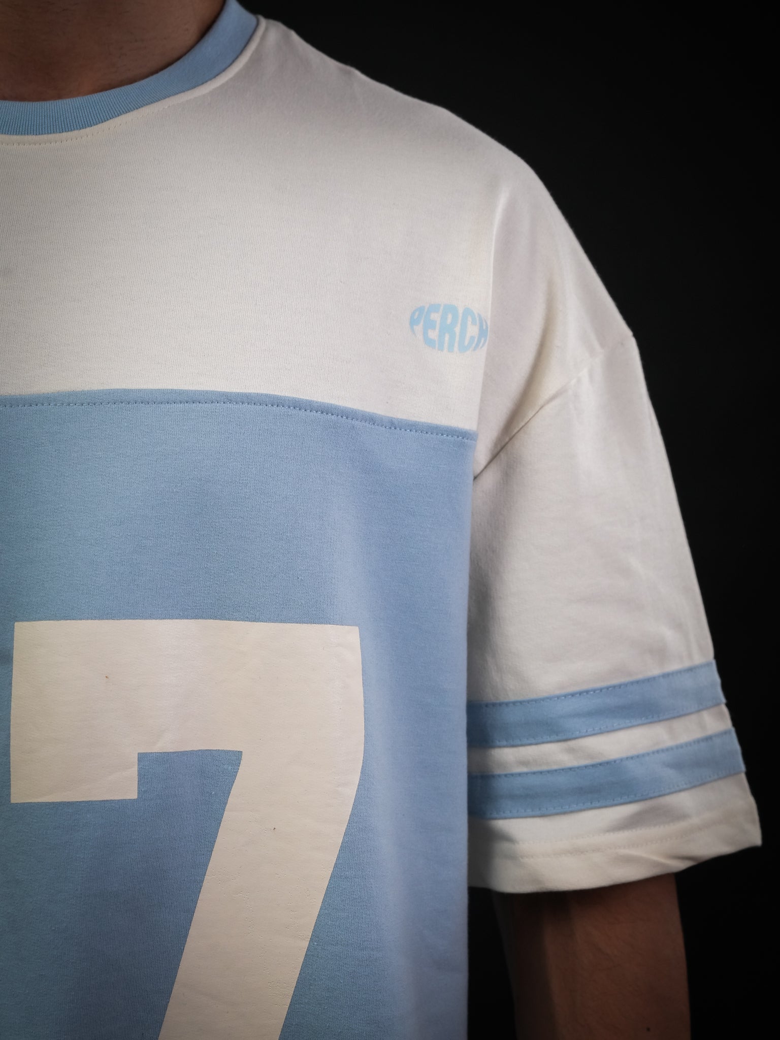 Sky Blue Cut & Sew 07 Cotton Oversized Tshirt for Men & Women