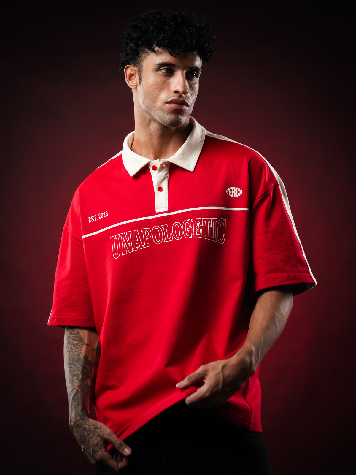 Red Unapologetic Cotton Oversized Polo Tshirt for Men & Women