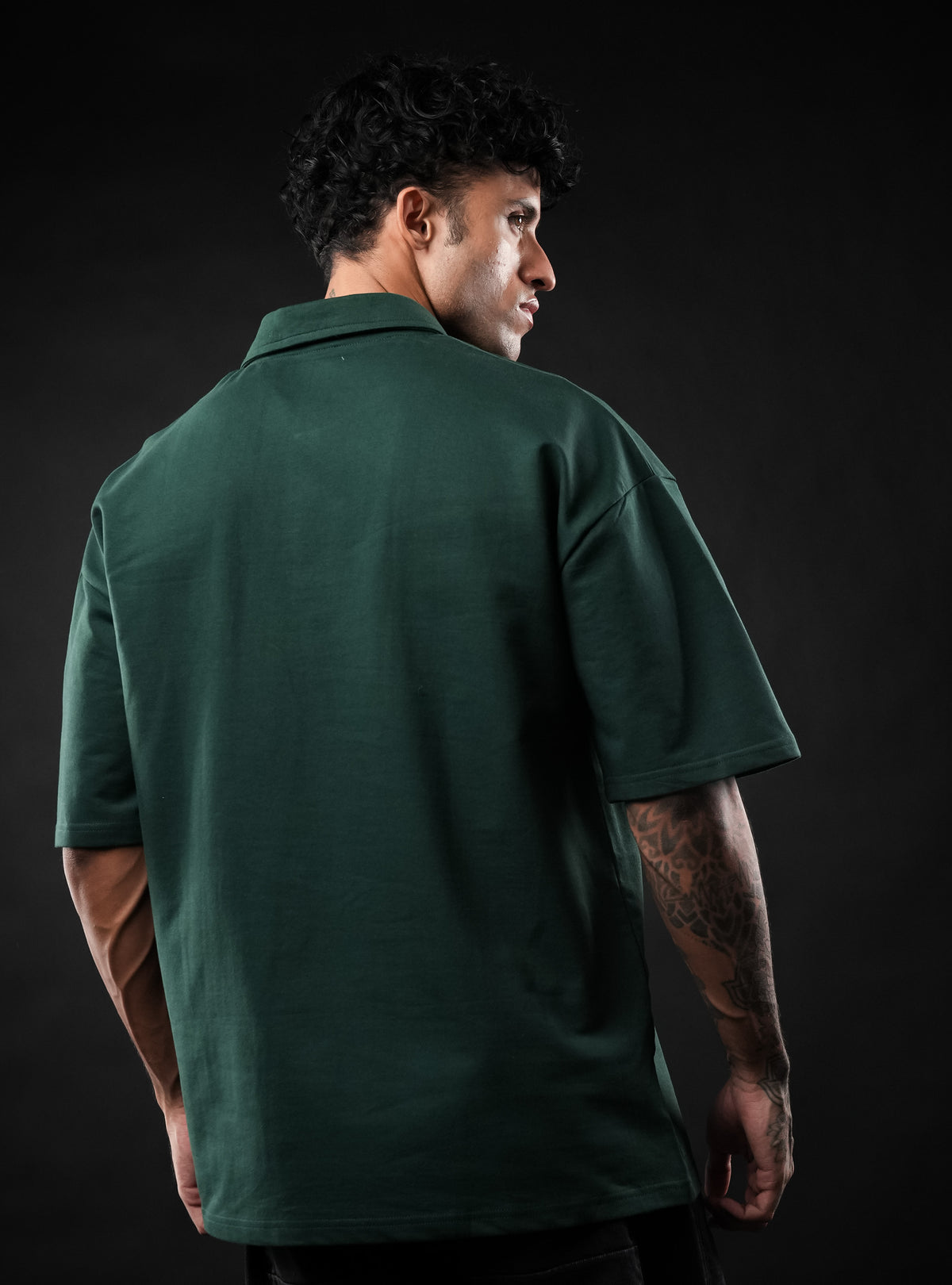Bottle Green Perch League Cotton Oversized Polo Tshirt for Men & Women