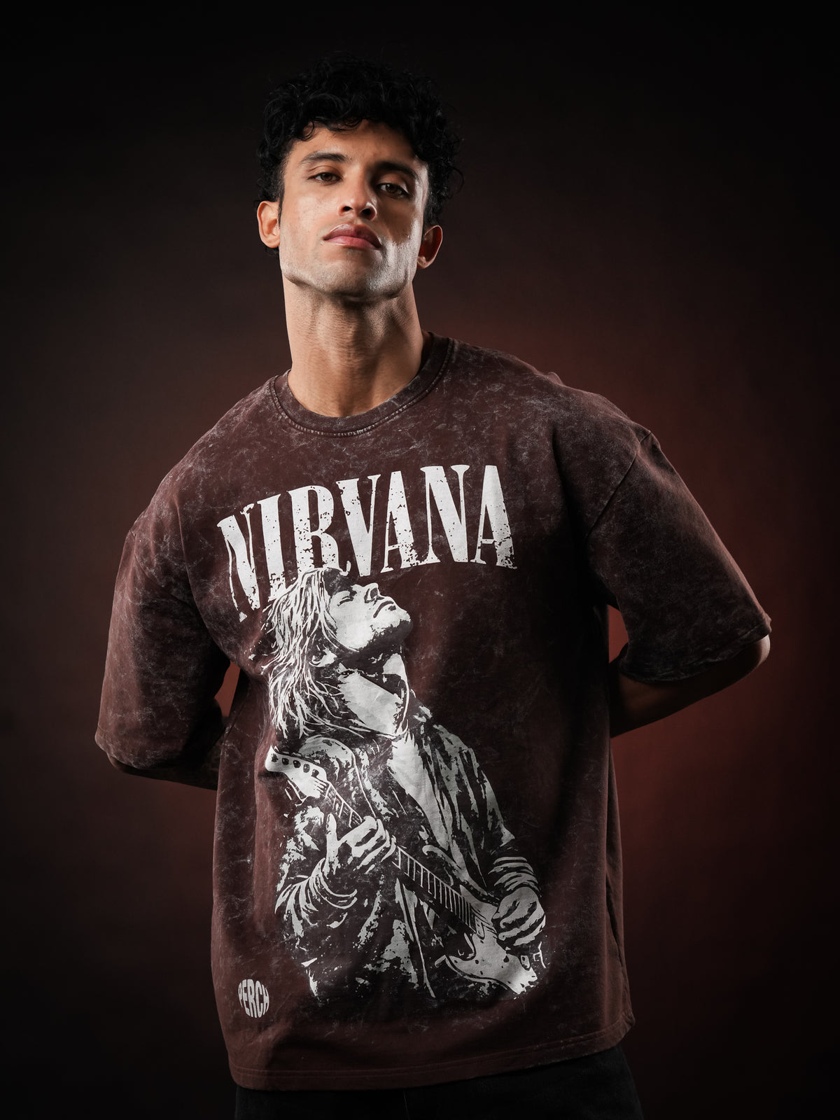 Brown Nirvana Acid Wash Oversized Tshirt