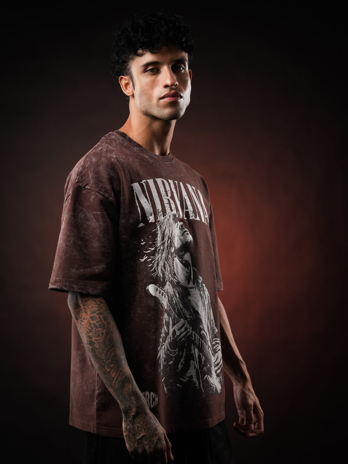 Brown Nirvana Acid Wash Oversized Tshirt