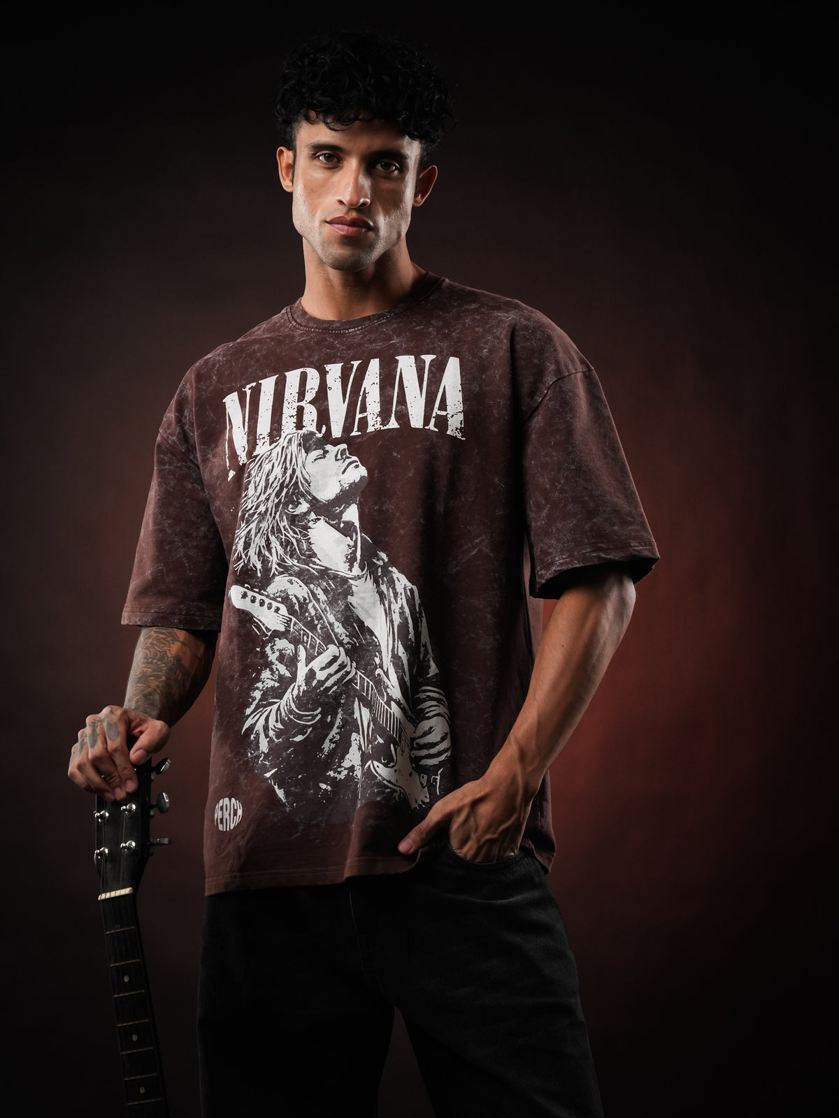 Brown Nirvana Acid Wash Oversized Tshirt