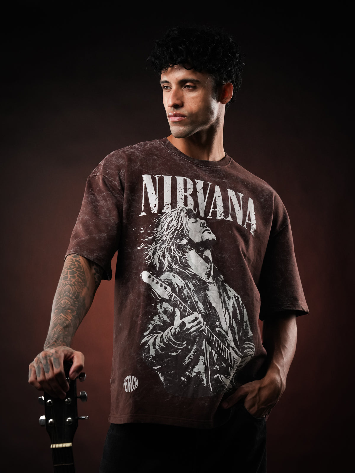 Brown Nirvana Acid Wash Oversized Tshirt