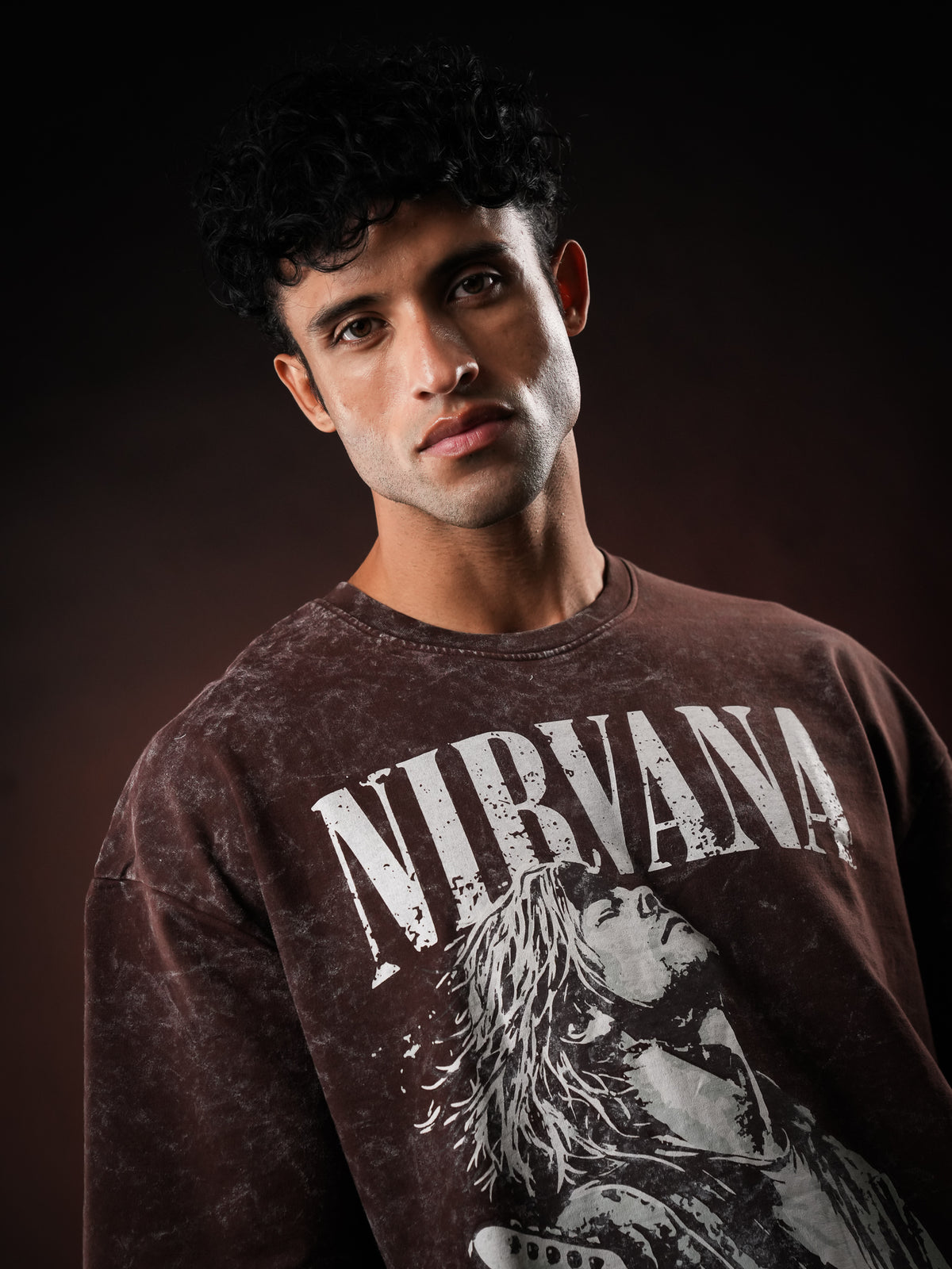 Brown Nirvana Acid Wash Oversized Tshirt