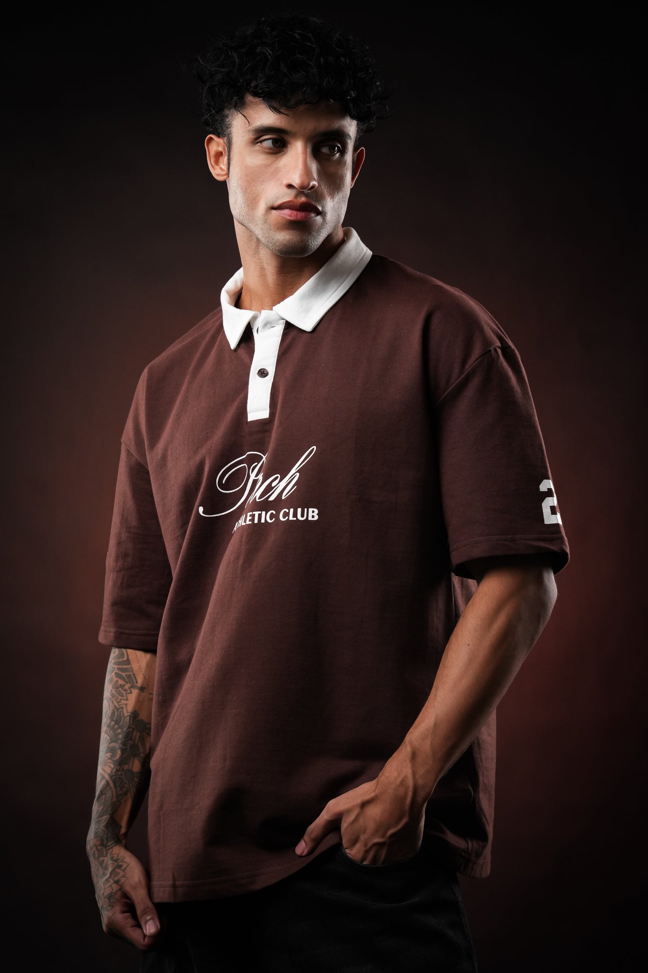 Brown Perch Club Cotton Oversized Polo Tshirt for Men & Women