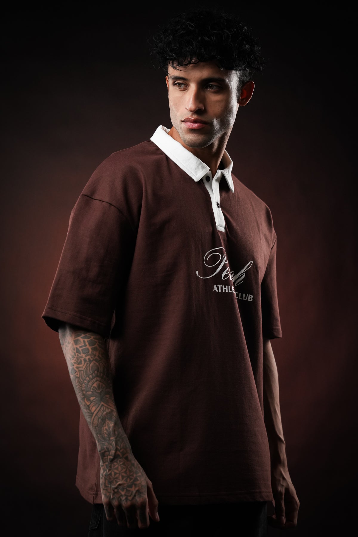 Brown Perch Club Cotton Oversized Polo Tshirt for Men & Women