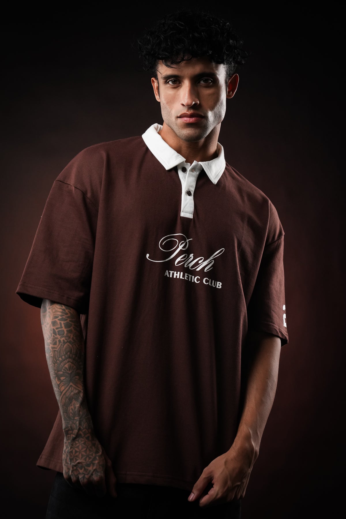 Brown Perch Club Cotton Oversized Polo Tshirt for Men & Women