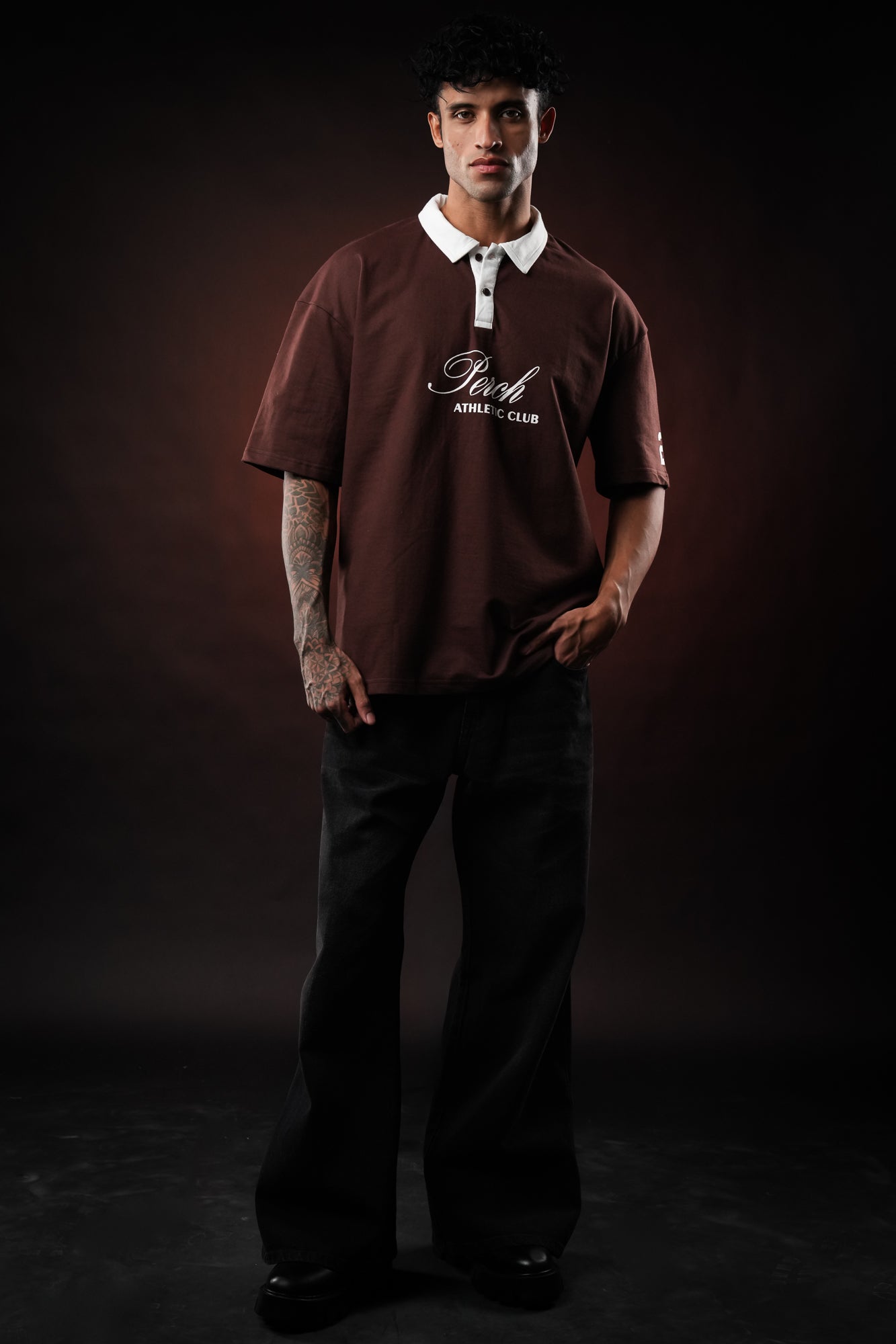 Brown Perch Club Cotton Oversized Polo Tshirt for Men & Women