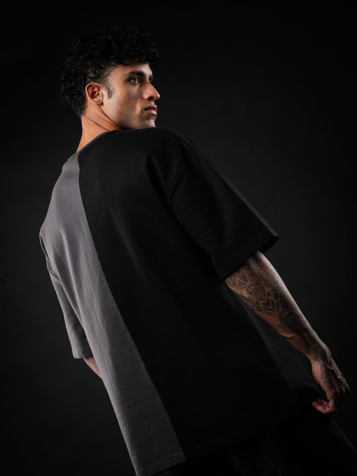 Black Grey Divider Oversized Tshirt