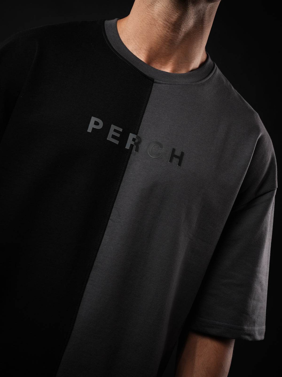 Black Grey Divider Oversized Tshirt