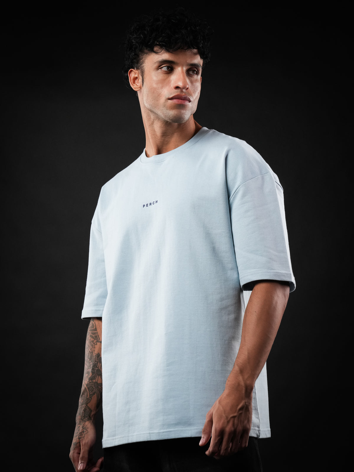 Sky Blue Solid Oversized Tshirt