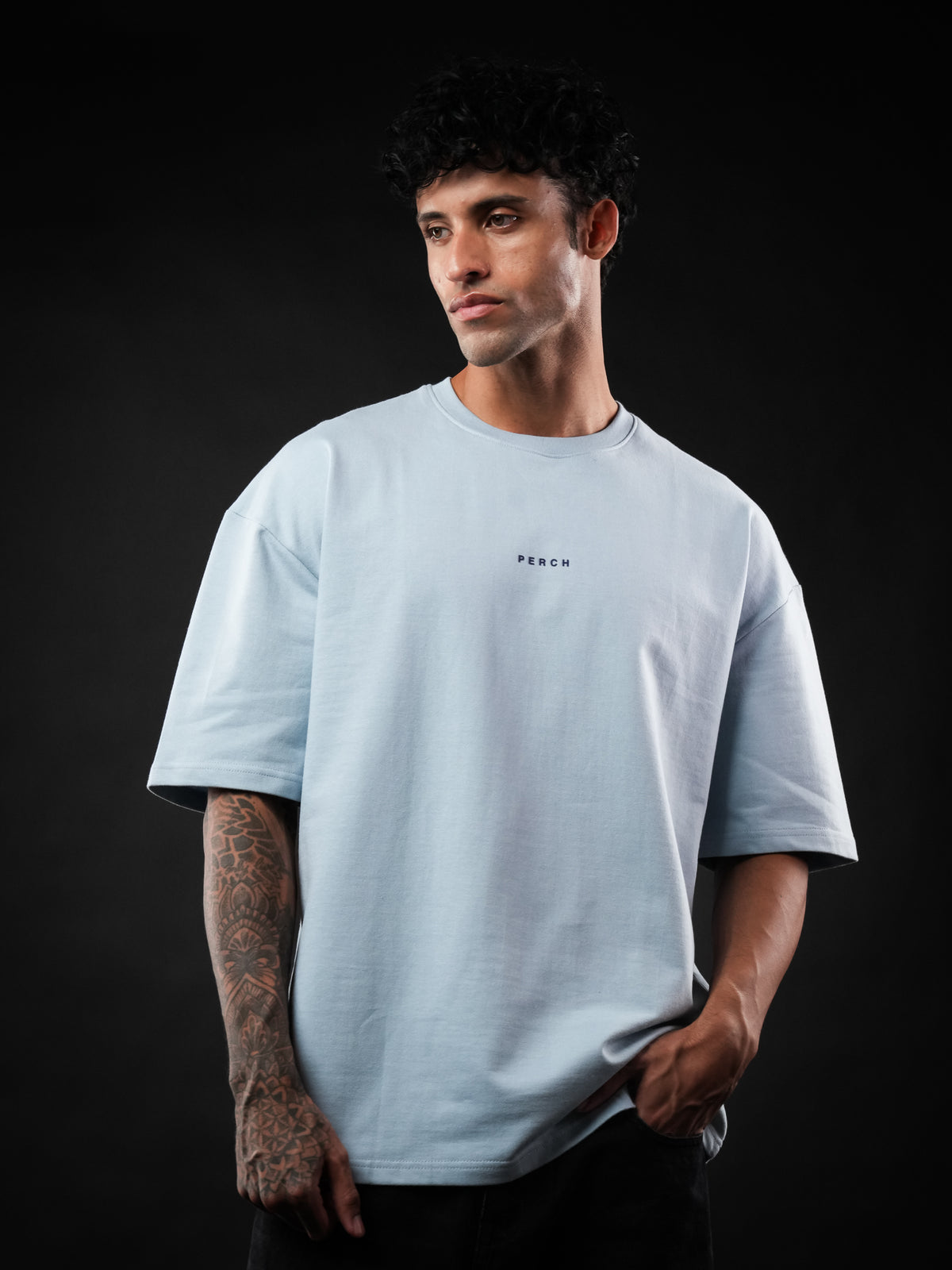 Sky Blue Solid Oversized Tshirt