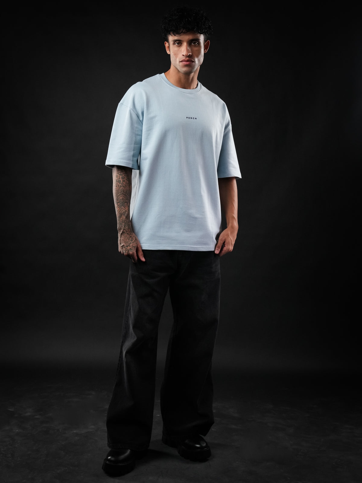 Sky Blue Solid Oversized Tshirt