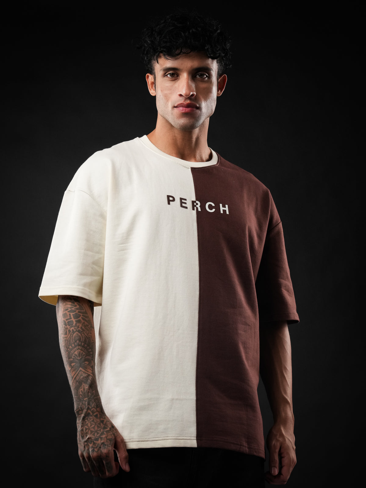 Brown Cream Divider Oversized Tshirt