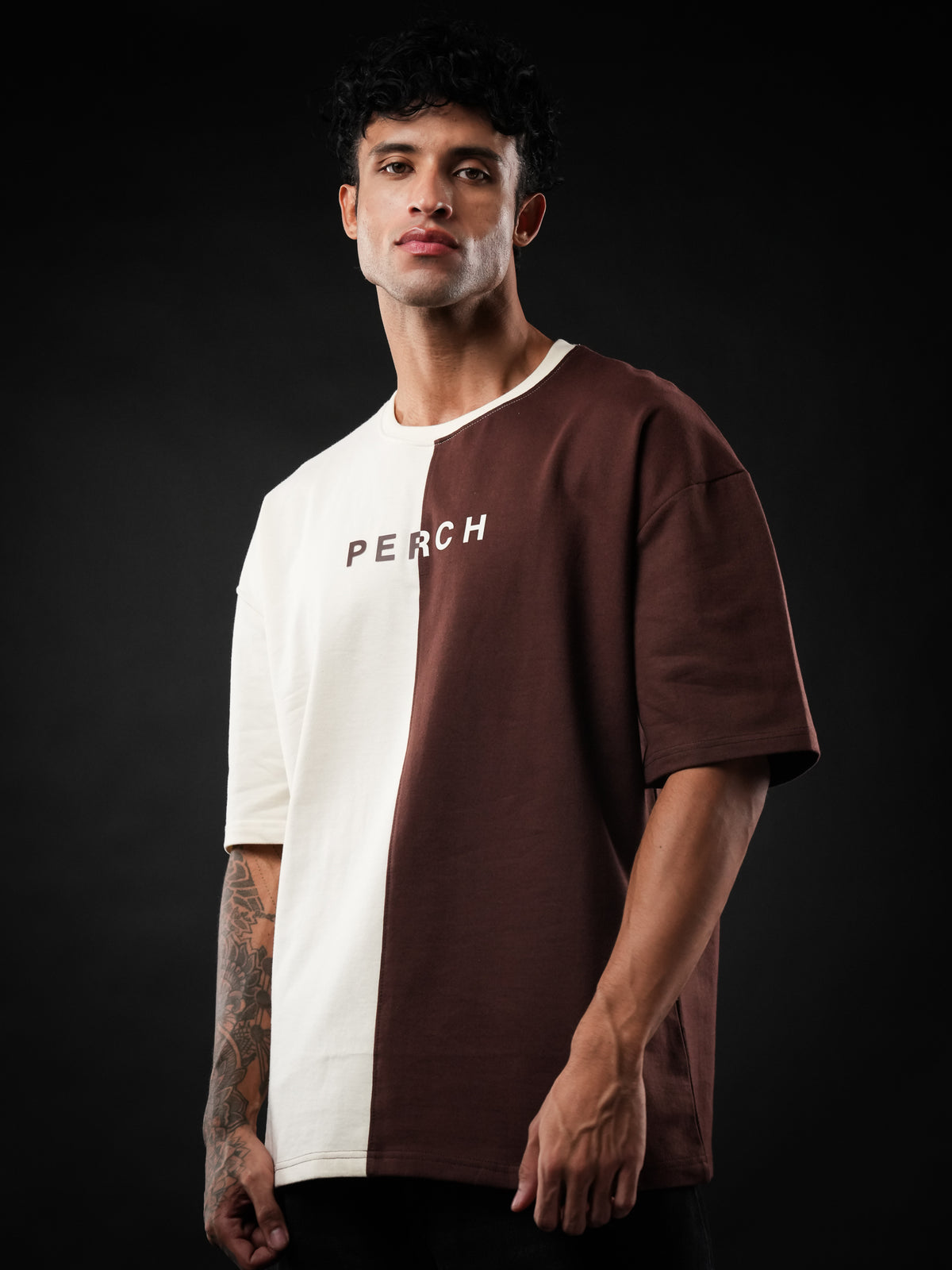 Brown Cream Divider Oversized Tshirt
