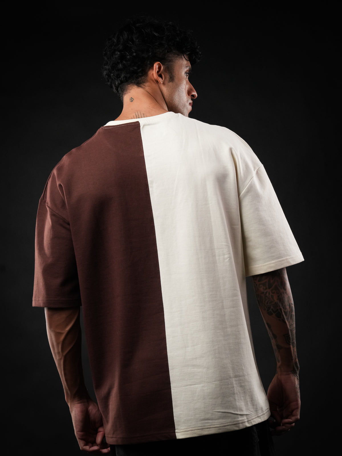 Brown Cream Divider Oversized Tshirt
