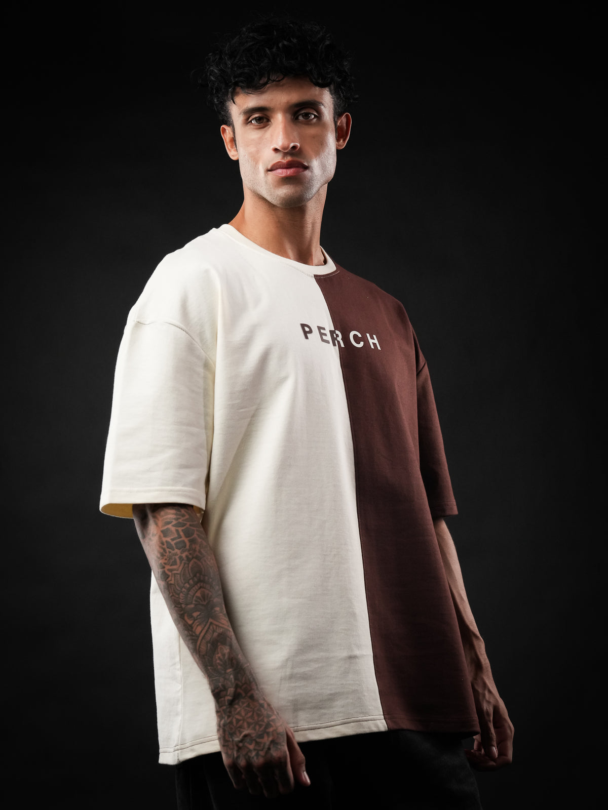 Brown Cream Divider Oversized Tshirt