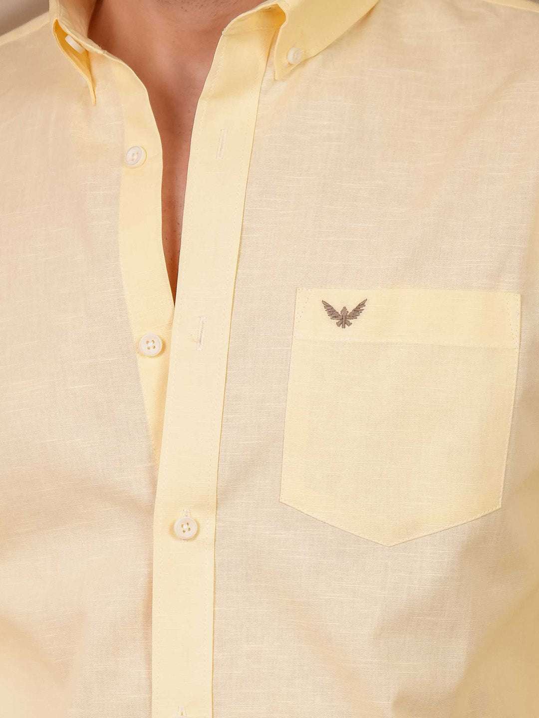 Light Yellow Solid Pre-Washed Linen Cotton Slim Fit Shirt