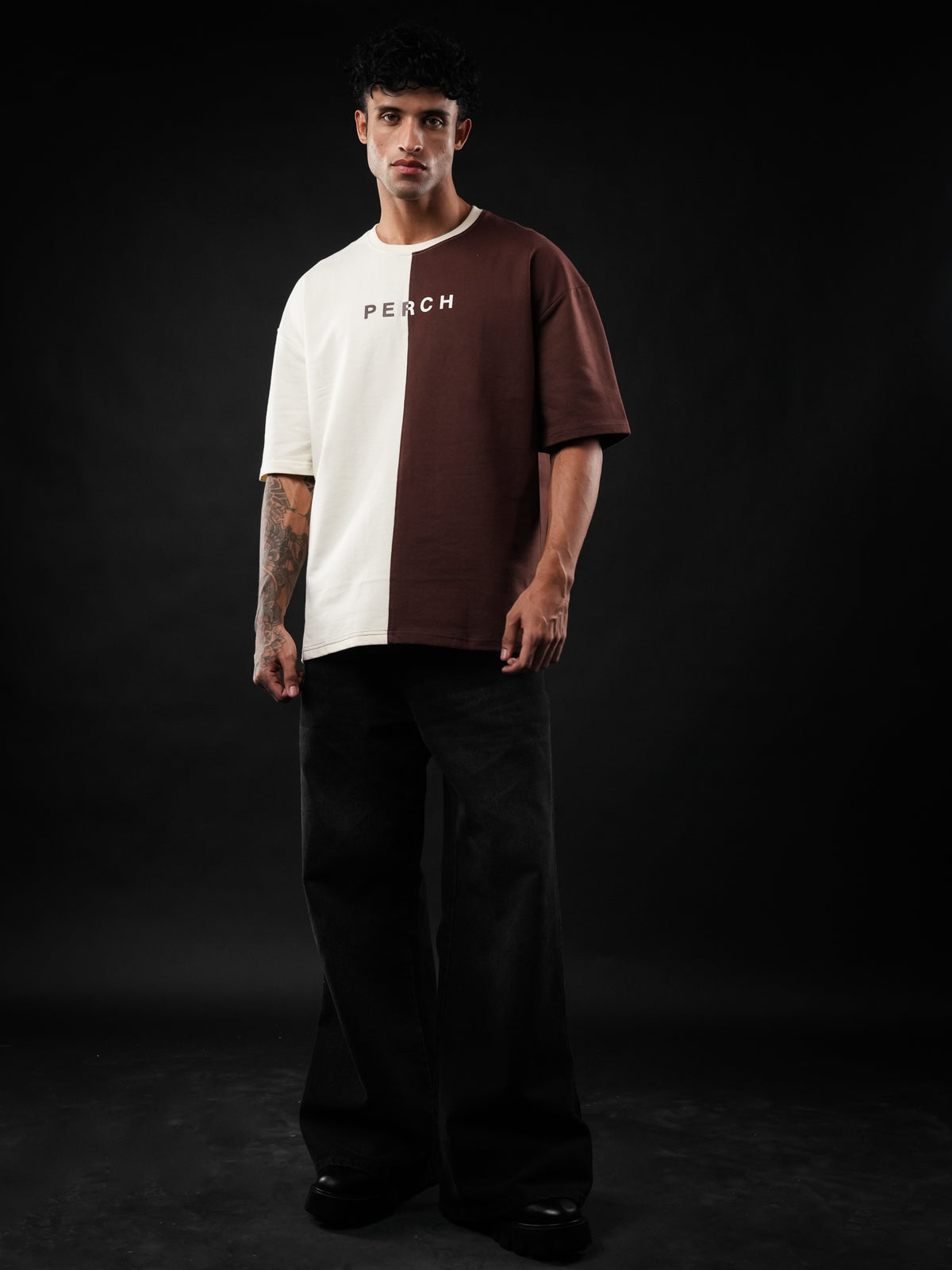 Brown Cream Divider Oversized Tshirt