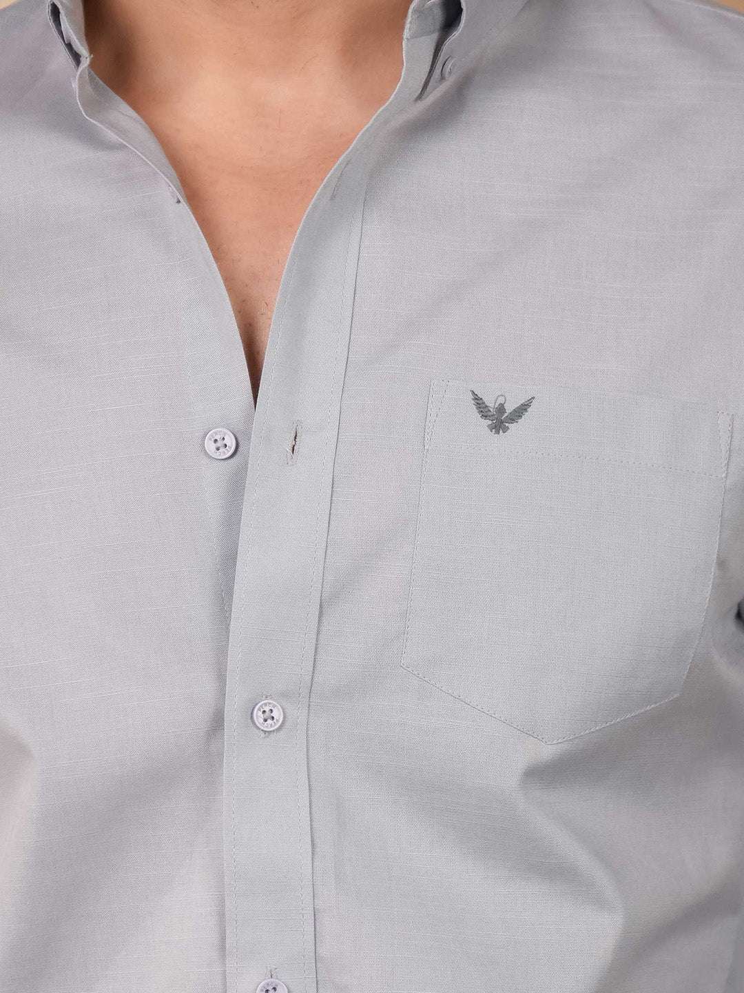 Light Gray Solid Pre-Washed Linen Cotton Slim Fit Shirt