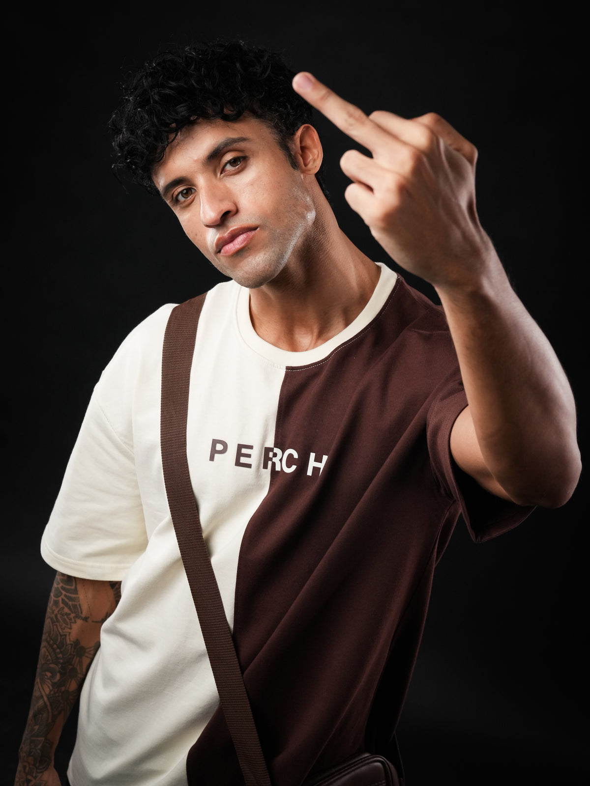 Brown Cream Divider Oversized Tshirt