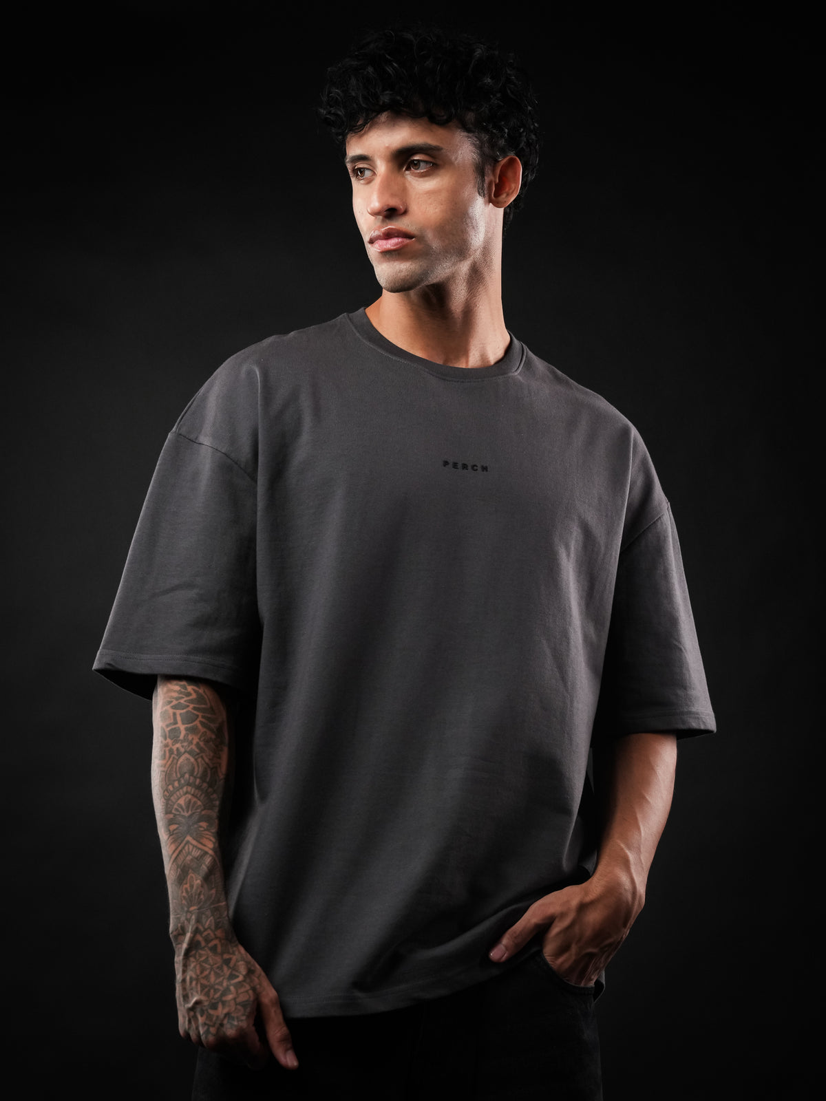 Dark Grey Solid Oversized Tshirt