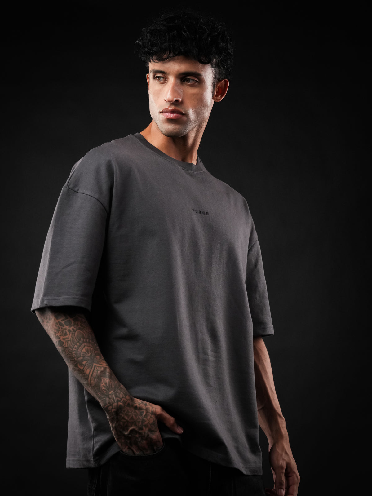 Dark Grey Solid Oversized Tshirt