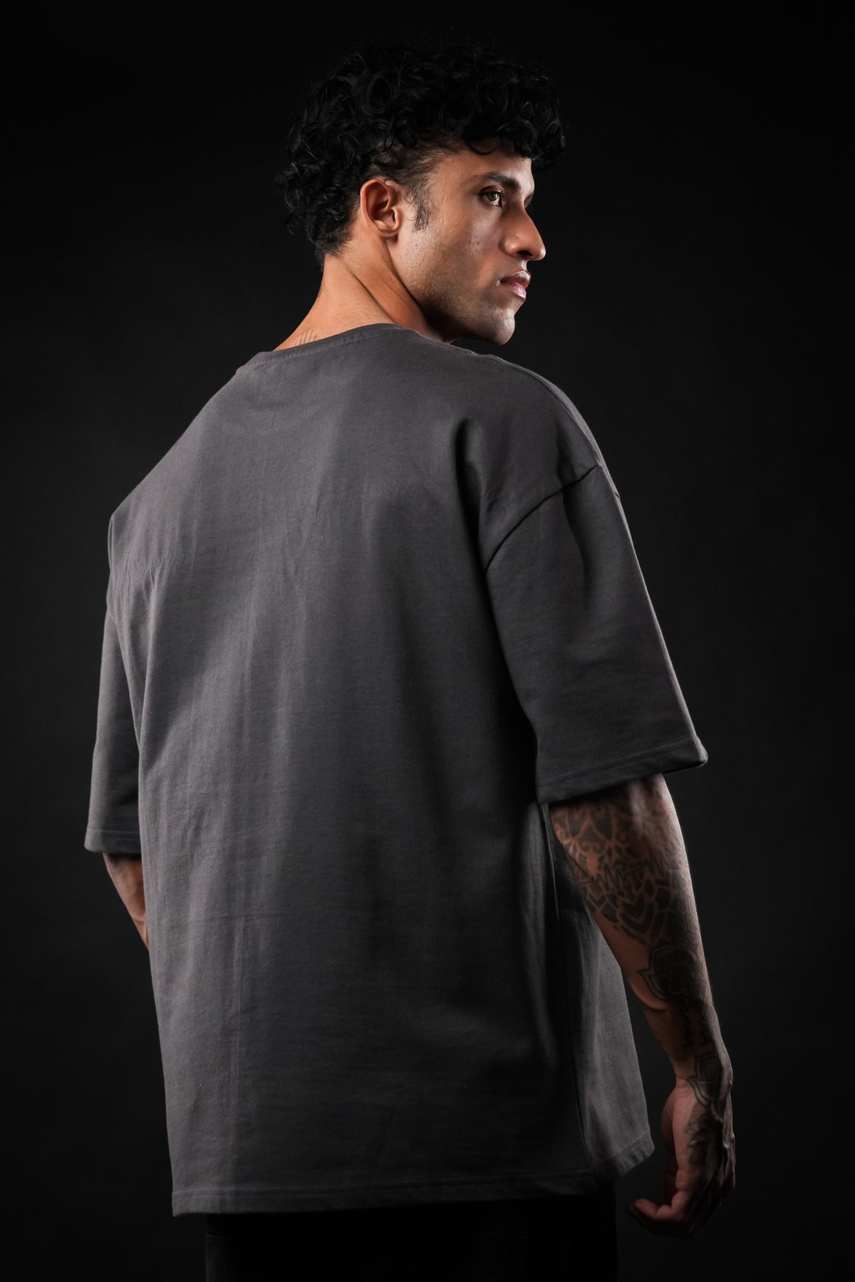 Dark Grey Solid Oversized Tshirt