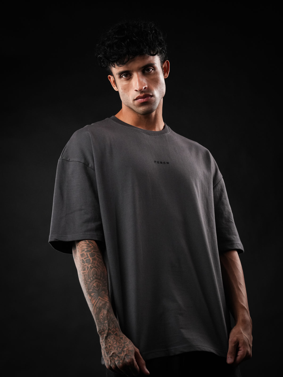 Dark Grey Solid Oversized Tshirt