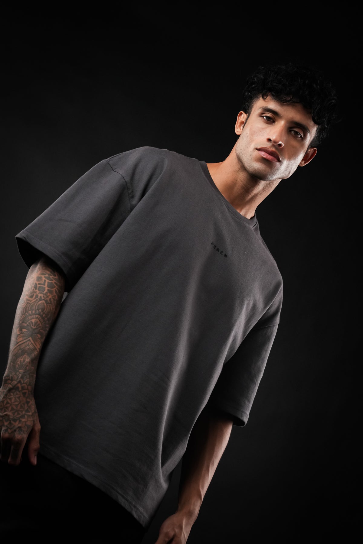 Dark Grey Solid Oversized Tshirt