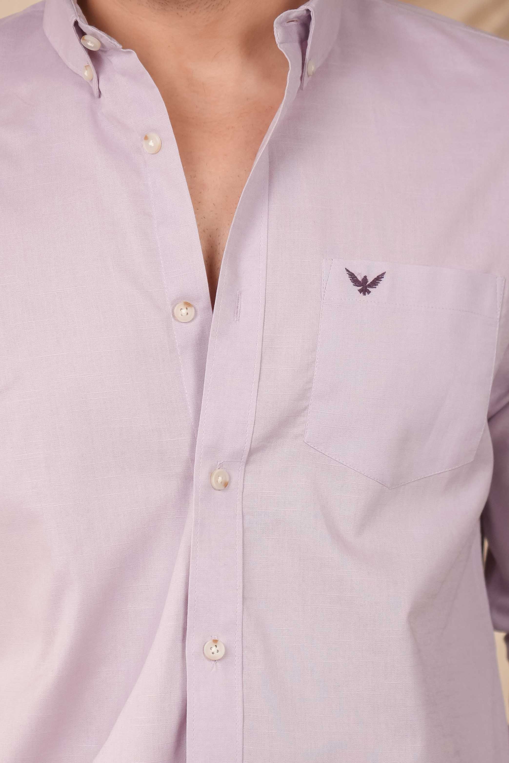 Pastel Purple Solid Pre-Washed Linen Cotton Slim Fit Shirt