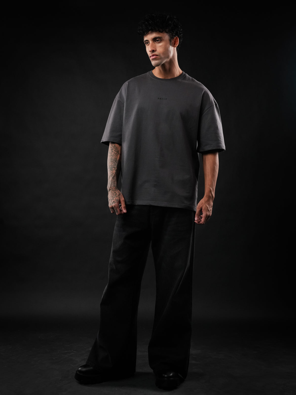 Dark Grey Solid Oversized Tshirt