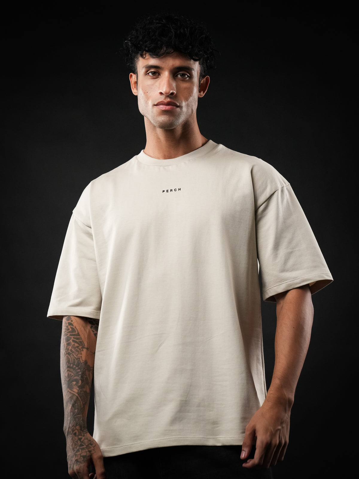 Beige Solid Oversized Tshirt