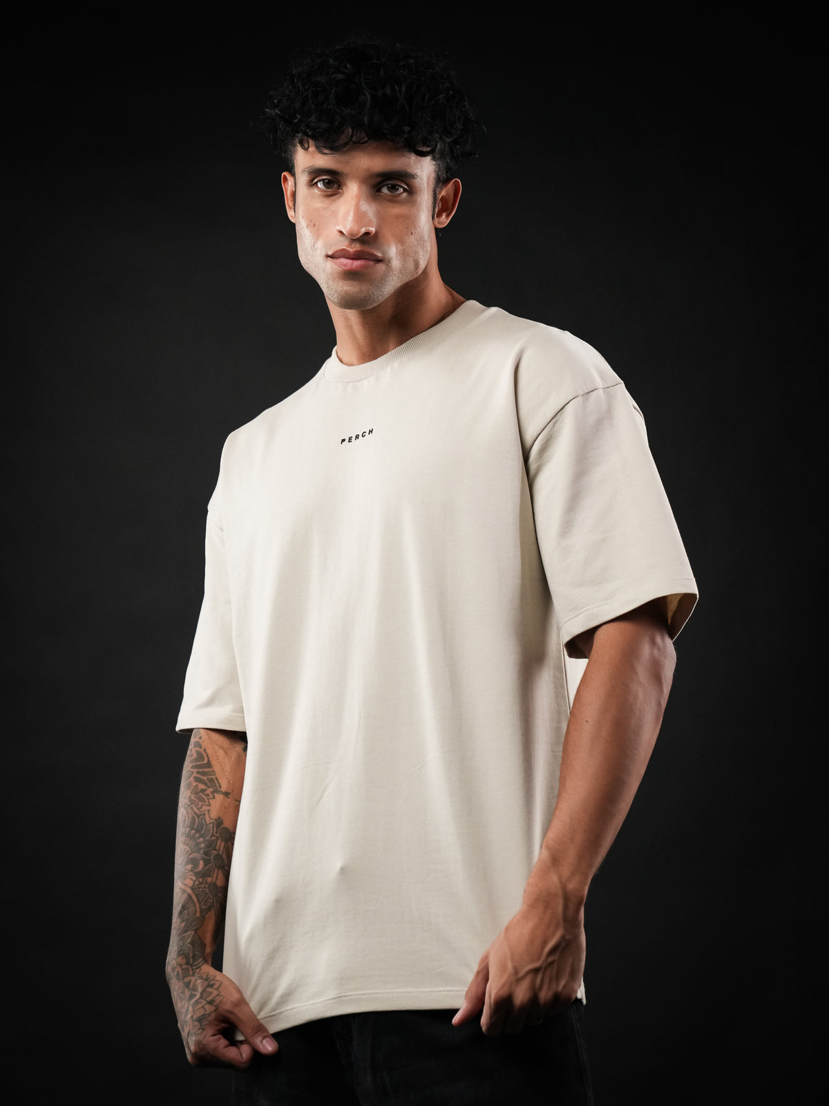 Beige Solid Oversized Tshirt