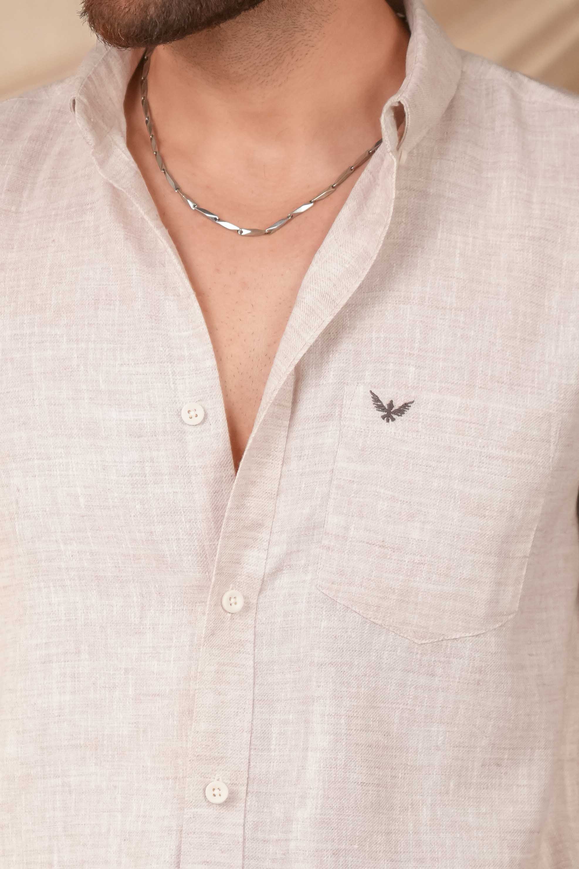 Dusty Pink Solid Pre-Washed Linen Cotton Slim Fit Shirt