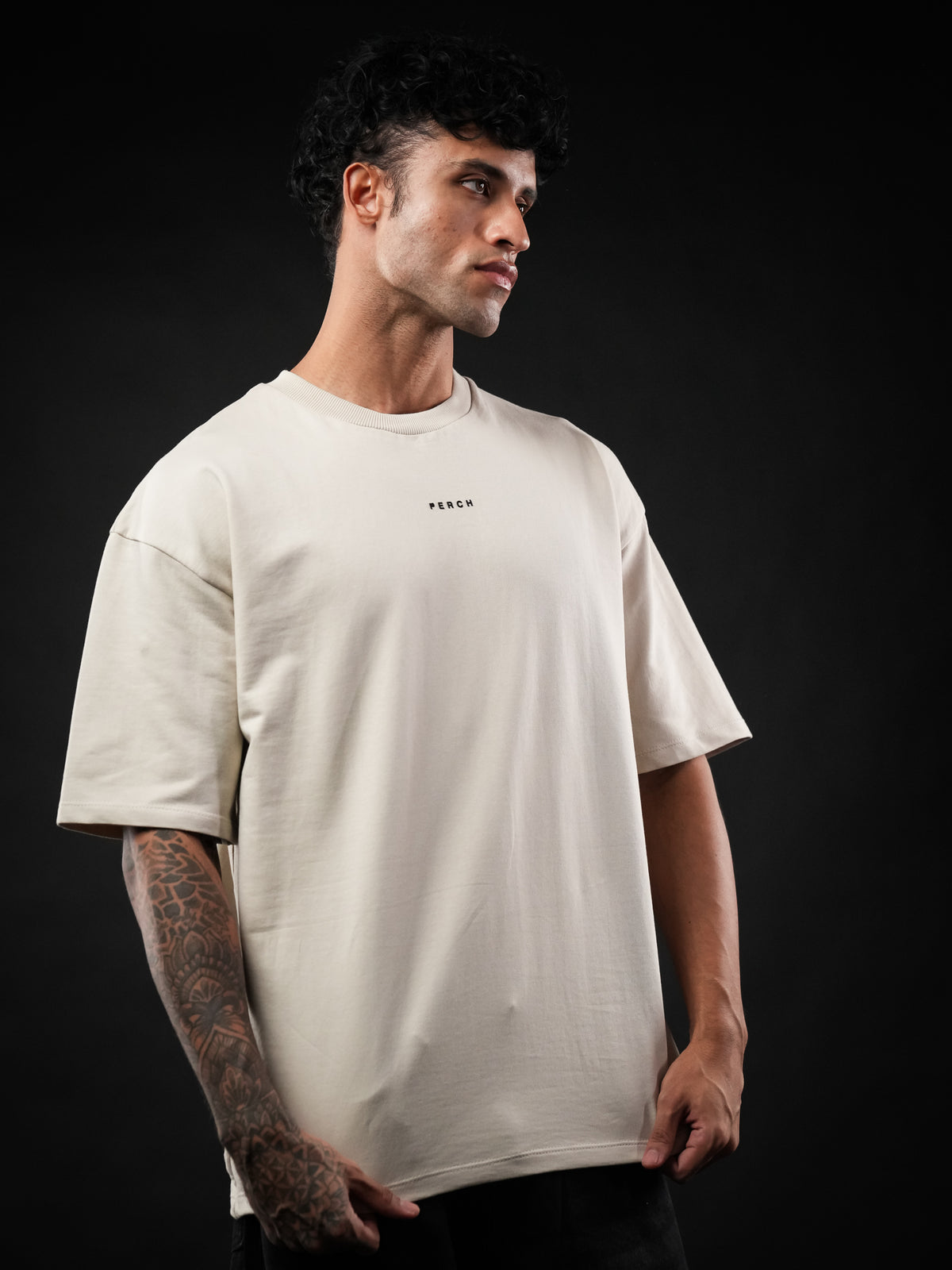 Beige Solid Oversized Tshirt