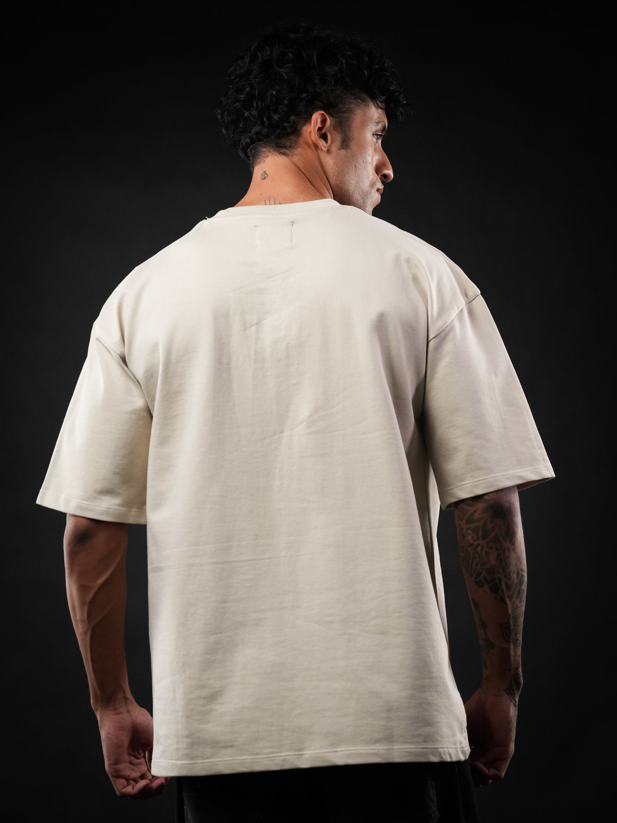 Beige Solid Oversized Tshirt