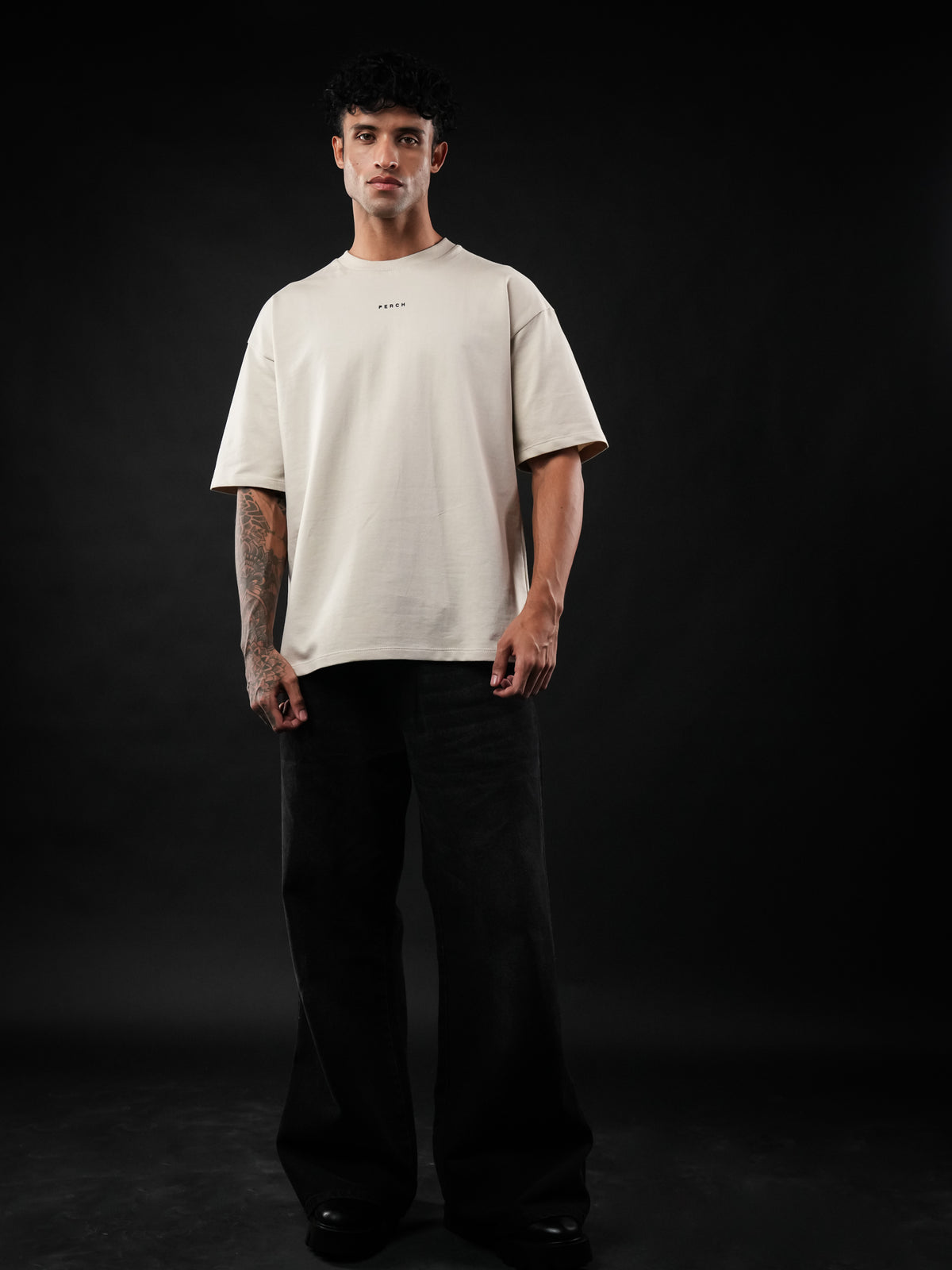 Beige Solid Oversized Tshirt