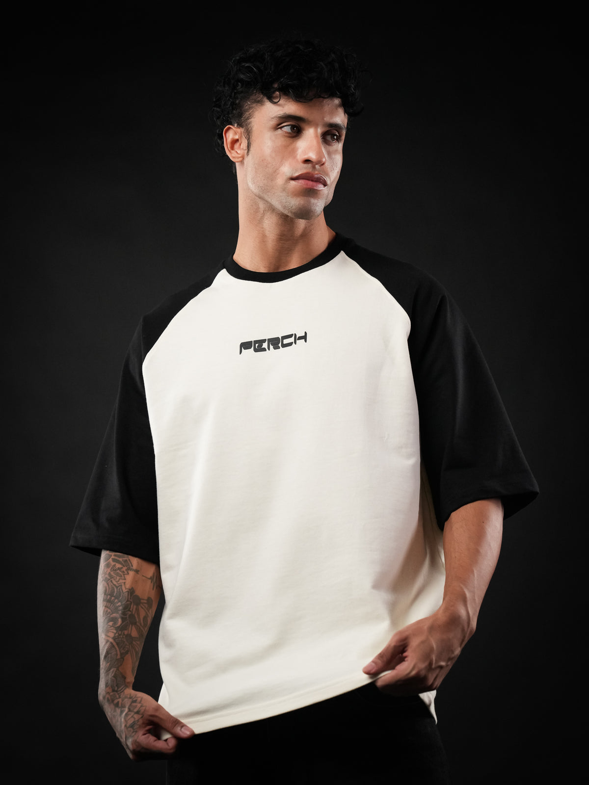 Black Raglan Sleeve Cotton Oversized Tshirt for Men & Women