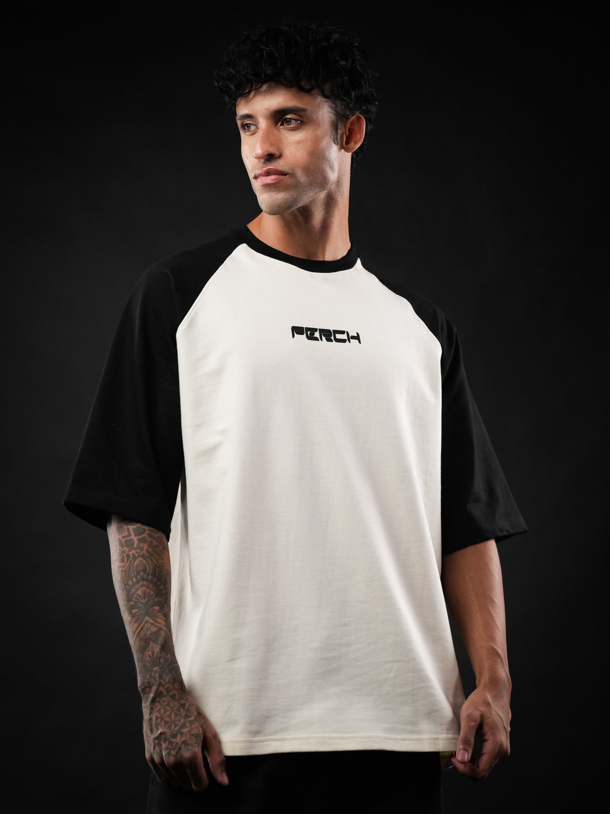 Black Raglan Sleeve Cotton Oversized Tshirt for Men & Women