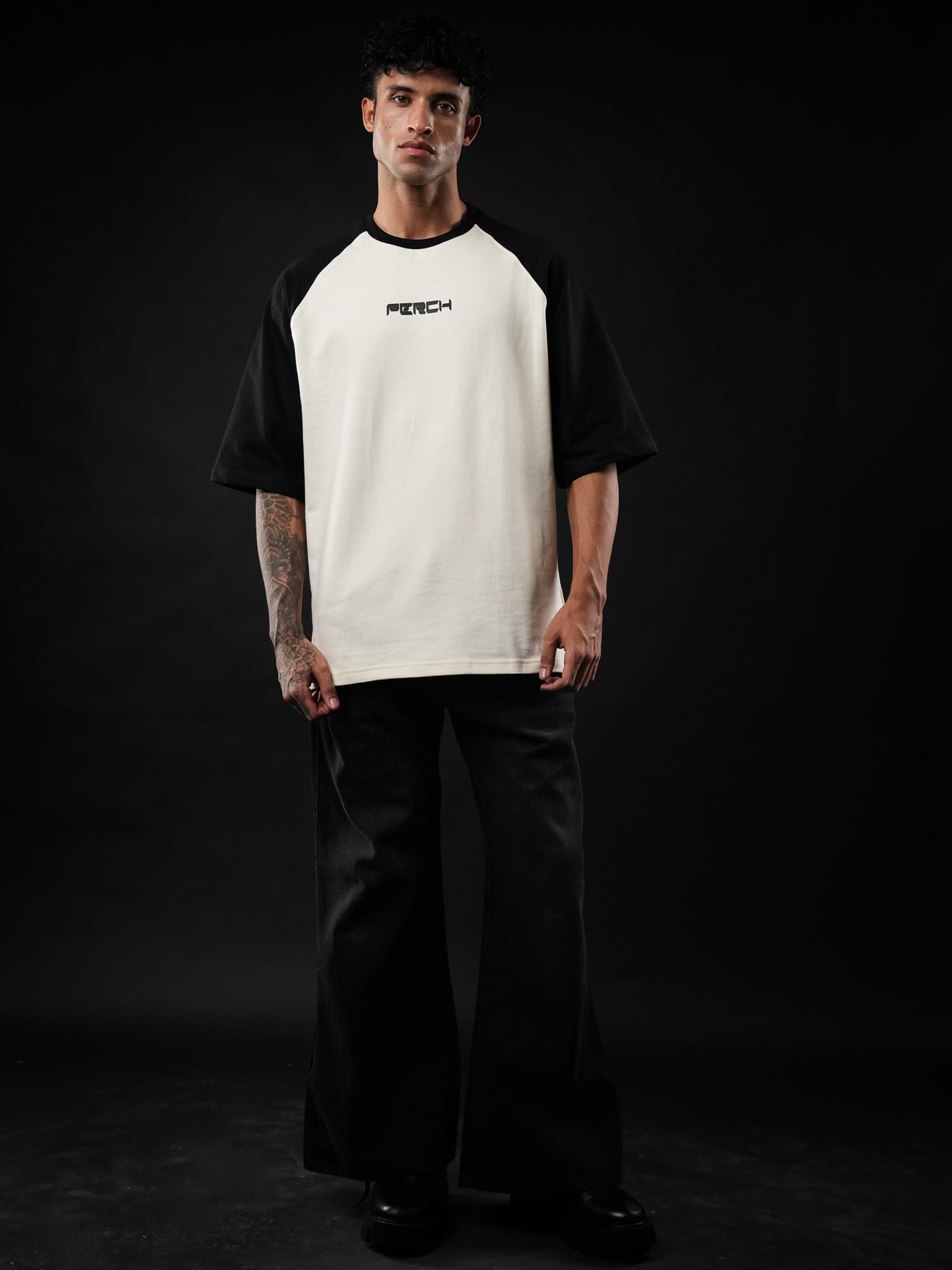 Black Raglan Sleeve Cotton Oversized Tshirt for Men & Women