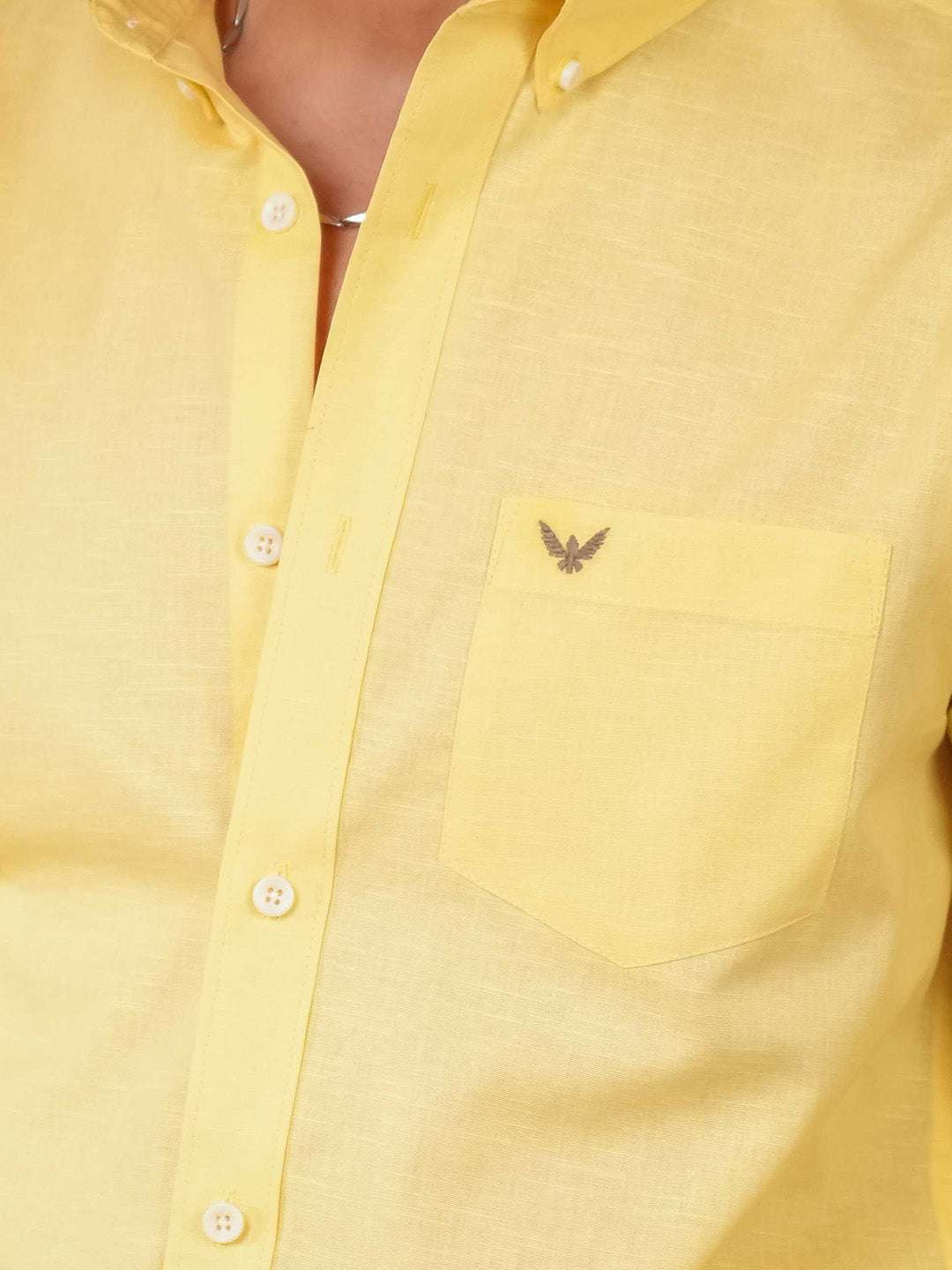 Lime Yellow Solid Pre-Washed Linen Cotton Slim Fit Shirt