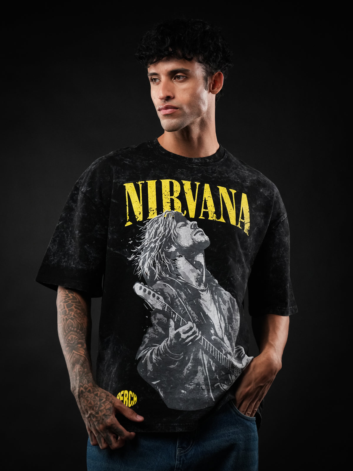 Black Nirvana Acid Wash Oversized Tshirt