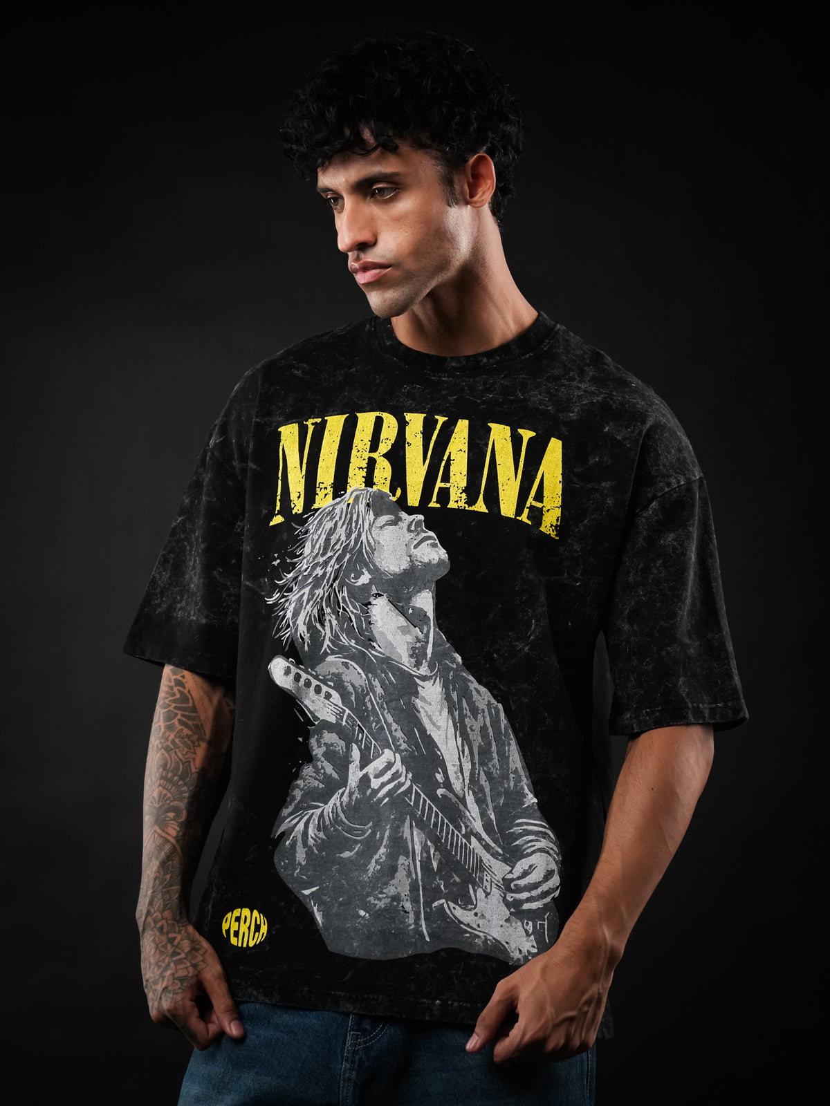 Black Nirvana Acid Wash Oversized Tshirt
