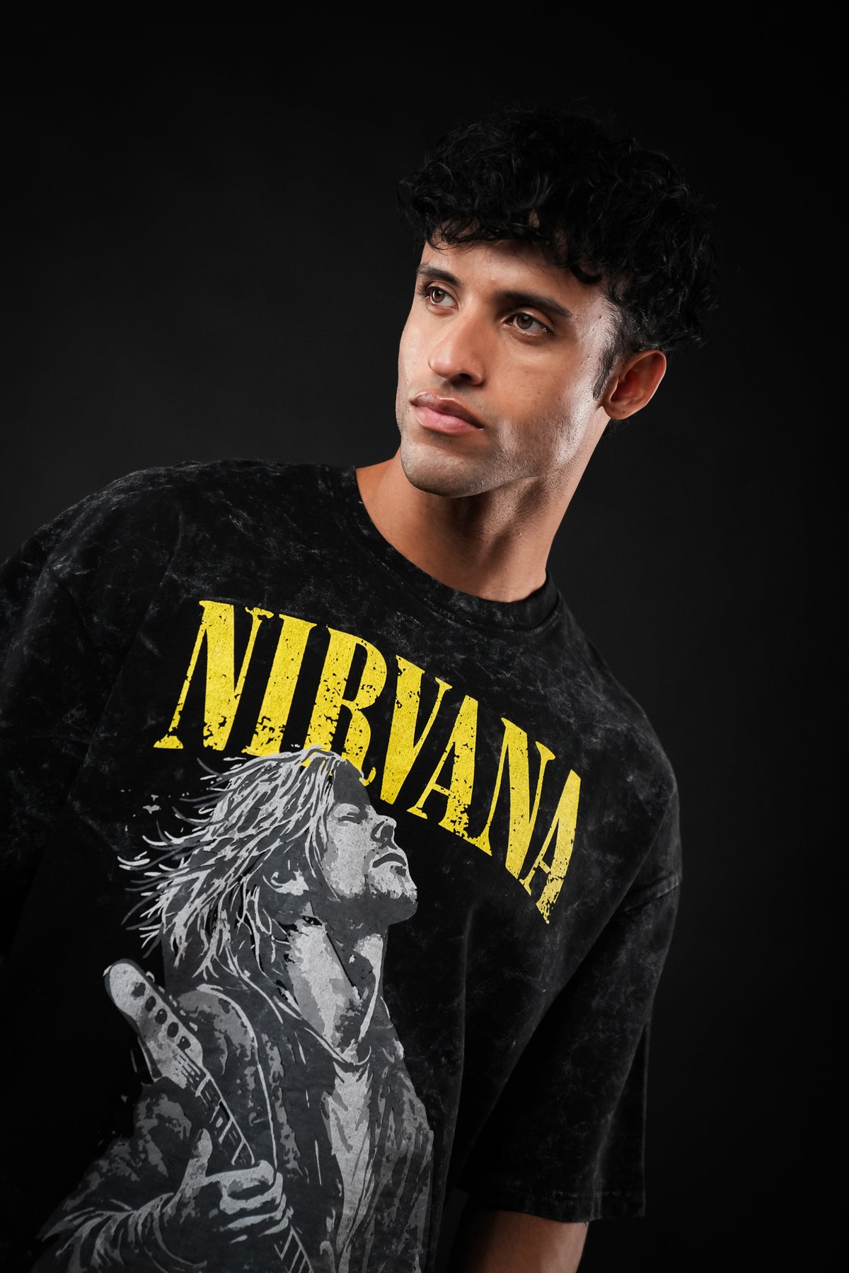 Black Nirvana Acid Wash Oversized Tshirt
