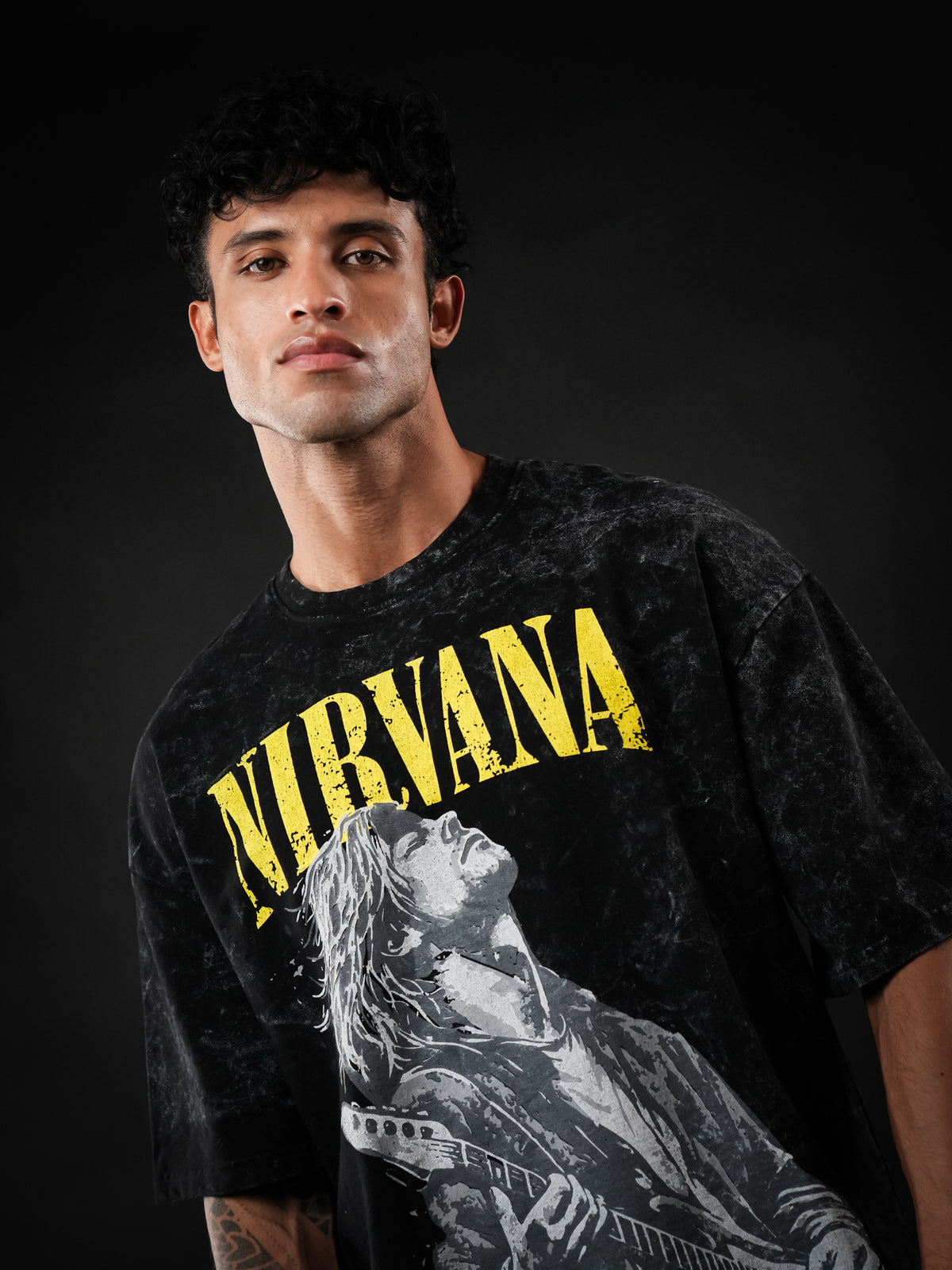 Black Nirvana Acid Wash Oversized Tshirt